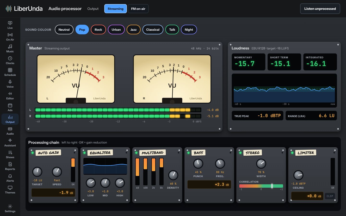 Audio processor in the Analog console skin