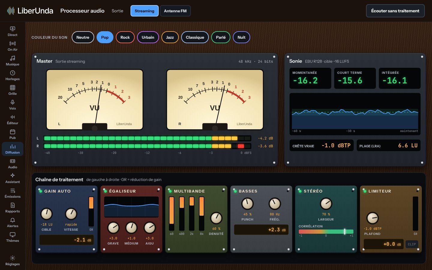 Processeur audio dans l’habillage Vintage à lampes