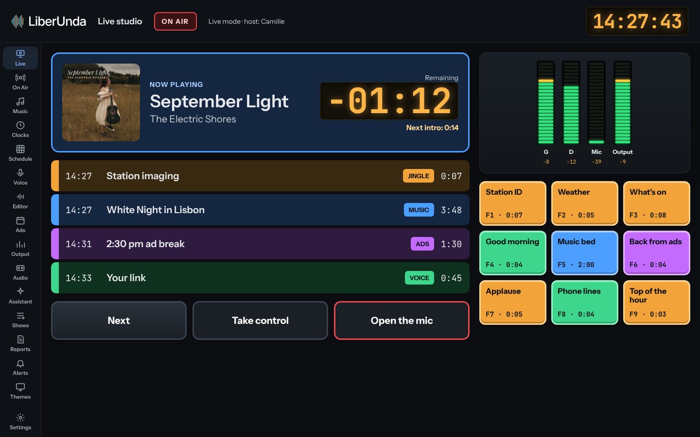 Live studio screen