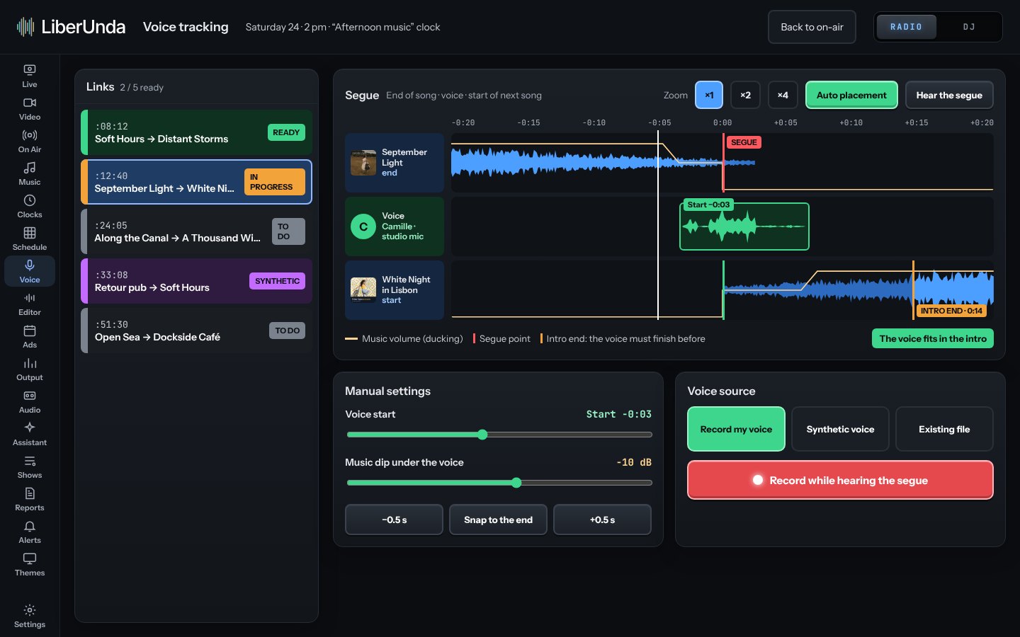 Voice tracking editor